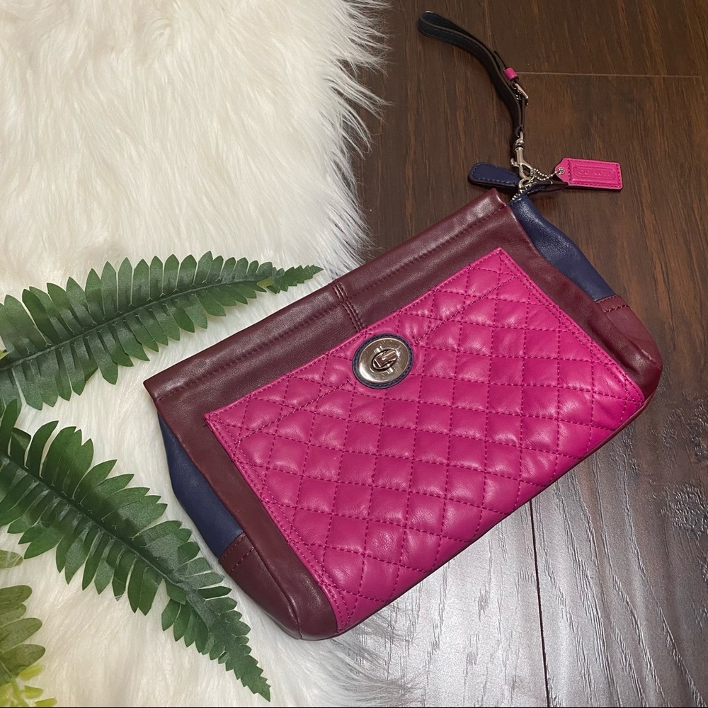 COACH Leather pink & blue clutch with strap